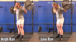 Приседания с высоким / низким положением штанги на английском: high bar squats и low bar squats